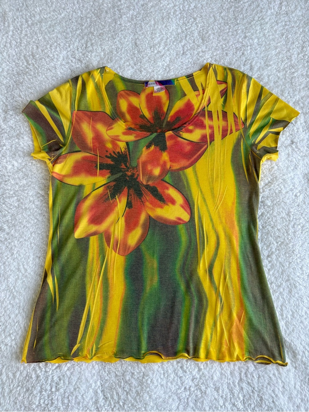 Rare Daniel Banjamin Hibiscus Graphic Top - Size Medium